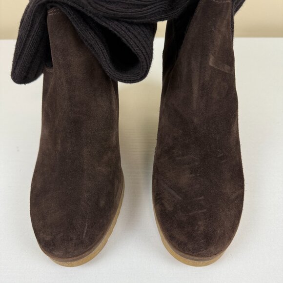 Miss Albright Anthropologie Brown Suede Sock Sweater Heeled Boots - Picture 3 of 10